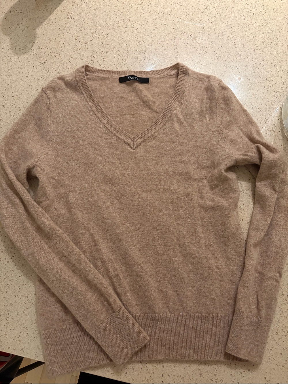 Quince Women's V-Neck Sweater in Taupe Beige